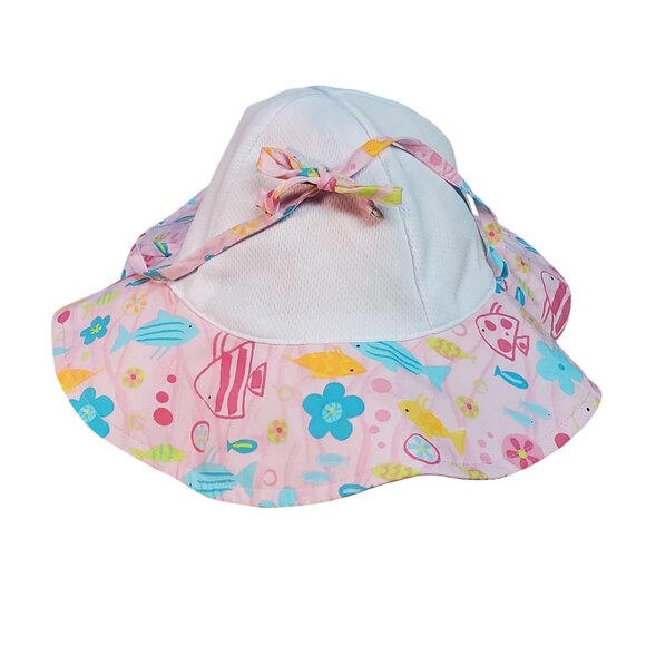 I Play Baby Bucket Sun Hat 0–6 Months Pink Fish Print UPF 50+ - Picture 4 of 8